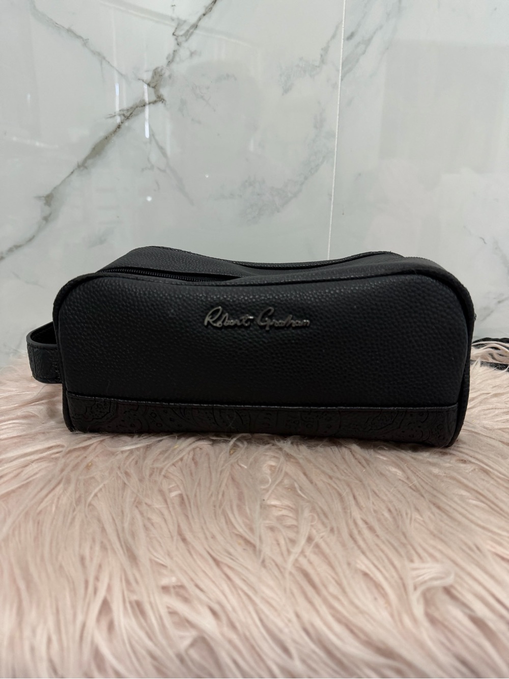 Robert Graham Black Pebbled Leather Toiletry Kit